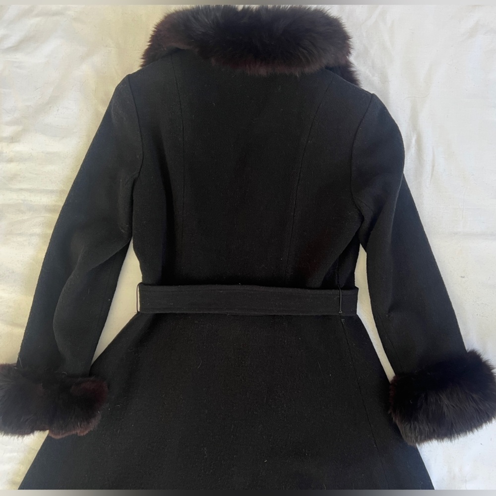 Pierre Cardin Vintage 70s Fox Fur Wool Melton Fit Flare Belted Luxe Winter Coat - Picture 15 of 15